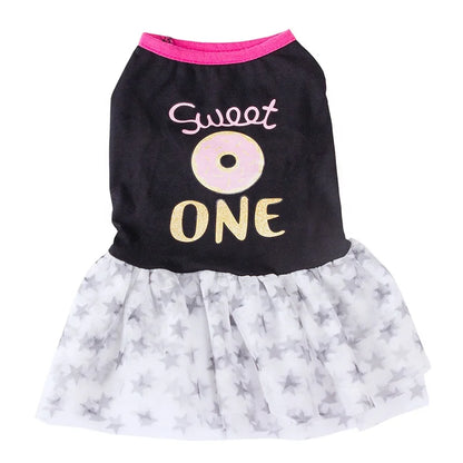 Cute Pink Polyester Princess Cut Small Dogs Wedding Dress with Animal Print XS S M L Sizes Spring Summer Coat