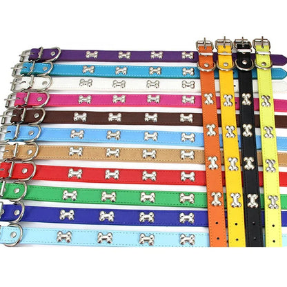 PU Leather Dog Collar Bone Studs Durable Adjustable Quick Release Buckle Collar for Dogs Fashionable Colorful Design 14