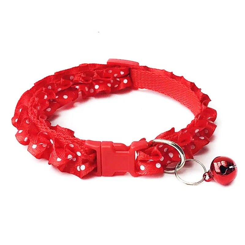 High Quality Luxury Elegant Polyester Dog & Cat Collar Cute Dots Airtag Ring Braided Quick Release Bell Small Animal Friendly