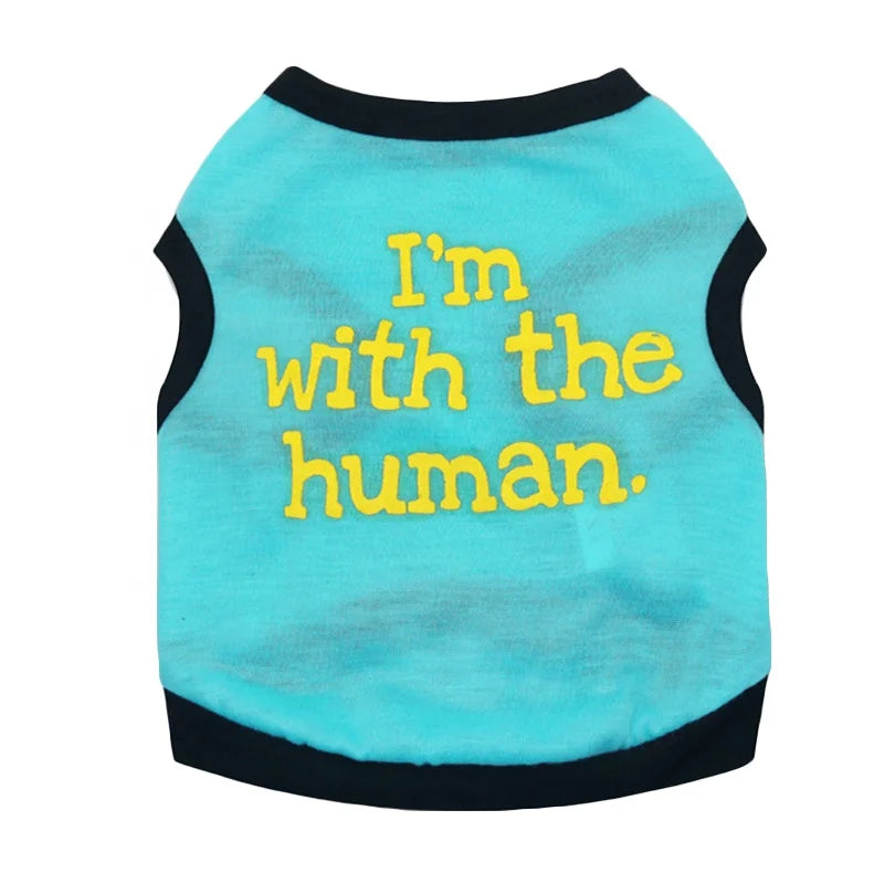 Funny Custom Logo Cotton Pet T-Shirt for Small Dogs Basic with 'I AM with HUMAN' Printing Summer Spring