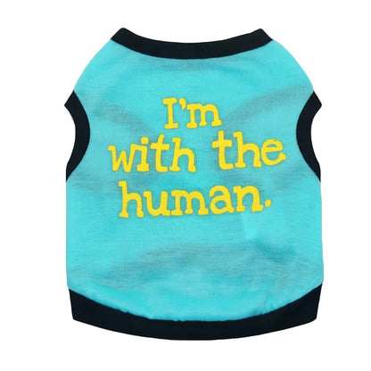 Funny Custom Logo Cotton Pet T-Shirt for Small Dogs Basic with 'I AM with HUMAN' Printing Summer Spring