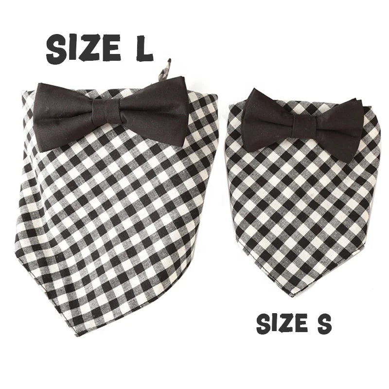 Classic Plaid Pattern Cotton Cute Bow Tie Decoration Multiple Sizes Pet Dog Bandana for All Seasons