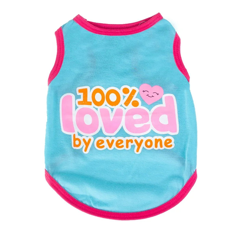 Funny Printing "100% Loved by Everyone" Dog Vest T-Shirts Ice Cream Color for Summer Winter Spring Camps Pet Cute Tank