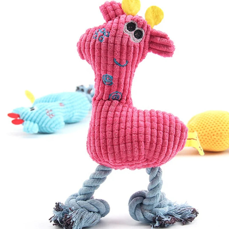 Corn Fleece Giraffe Dog Soft Plush Toy Cotton Rope Legs Squeaky Chew Toy Interactive Teething Toys for Small & Medium Dogs Bag