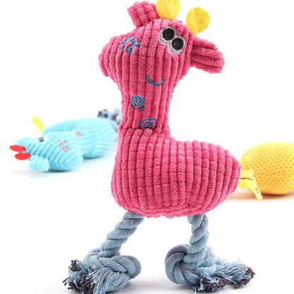 Corn Fleece Giraffe Dog Soft Plush Toy Cotton Rope Legs Squeaky Chew Toy Interactive Teething Toys for Small & Medium Dogs Bag