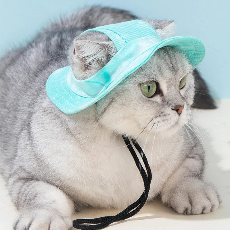Fashion Style Dye Printed Pet Sun Hats Adjustable Dog Cat Summer Visor Caps for Outdoor Protection