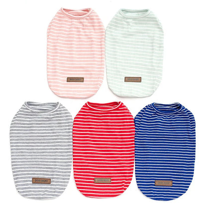 Comfortable Striped Dog Cat T-Shirt Polyester Cotton Blend Breathable Classic Design Spring/Summer/Fall 5 Colors Available Hand