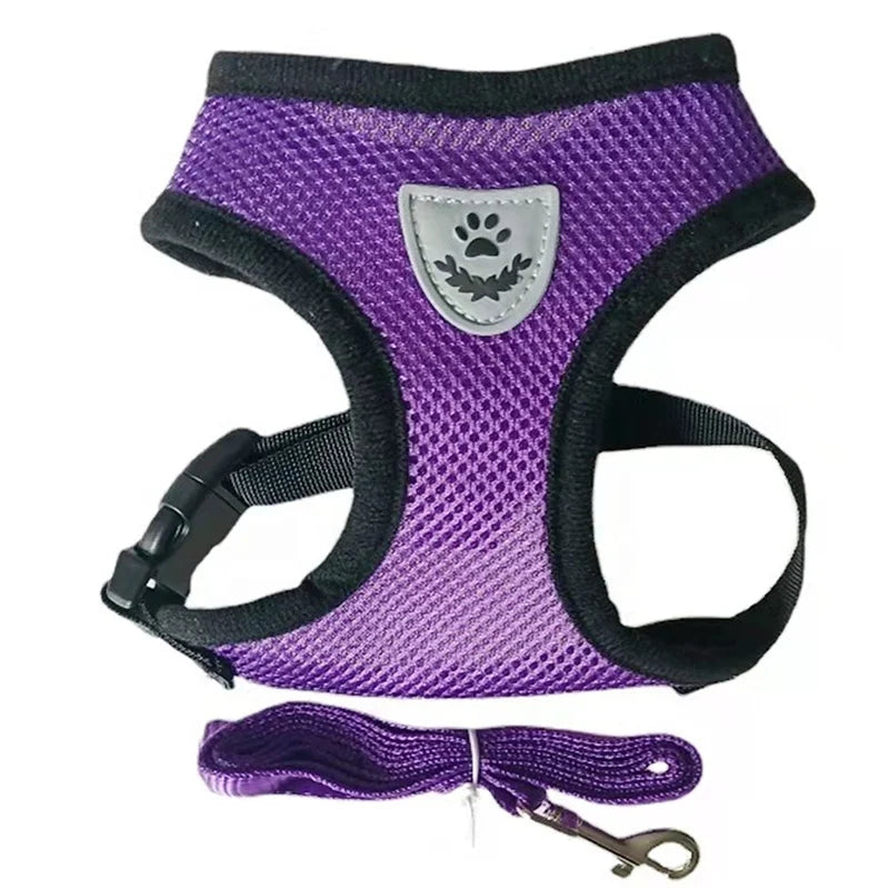 Factory Cheap Breathable Mesh Cloth Dog Lift Leash Harness Set Solid Pure Color Reflective Feature Fur Pet Vest Harnesses