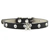 Modern Luxury Cat Collar for Small Dogs Elegant Bling-bling Rhinestone Cute Flower Decoration Solid Pattern Made of PU