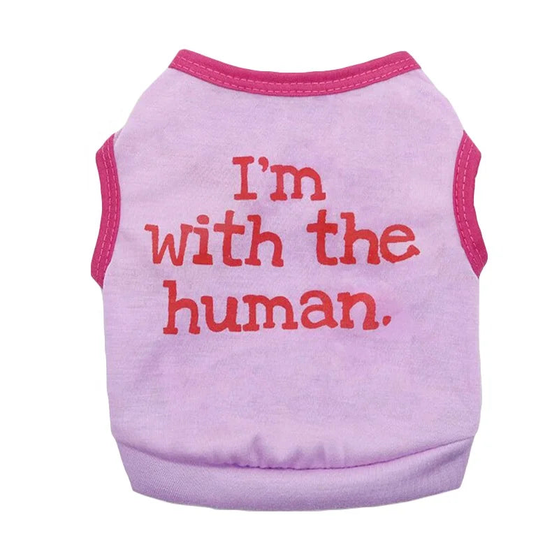 Funny Custom Logo Cotton Pet T-Shirt for Small Dogs Basic with 'I AM with HUMAN' Printing Summer Spring