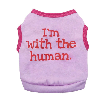 Funny Custom Logo Cotton Pet T-Shirt for Small Dogs Basic with 'I AM with HUMAN' Printing Summer Spring