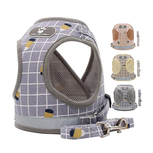 Classic GorisPet Polyester Pet Harness Reflective Stripe Breathable Mesh Illuminated Lights Plaid Cat Leash Small Dogs Fur All