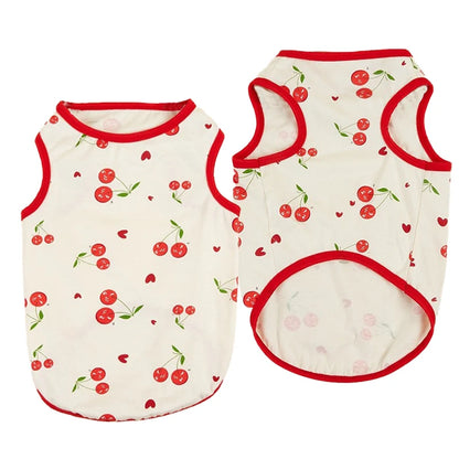 Cute Cartoon Cherry Print Dog Vest Popular Polyester Spring/Summer Breathable Soft Sleeveless Shirt Small Dogs Yorkie Poodle