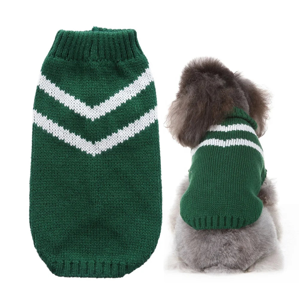 Custom Modern Leisure Stripe Acrylic Dog Sweater Green Pure Color Winter for Fall