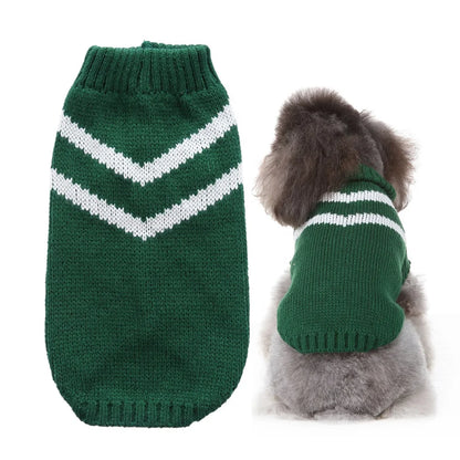 Custom Modern Leisure Stripe Acrylic Dog Sweater Green Pure Color Winter for Fall