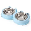 Eco-friendly Small Dog Double Bowls Cute Frog Shape Plastic & Stainless Steel Pet Cat Food Mixing Bowl Water Feeding ODM Supply
