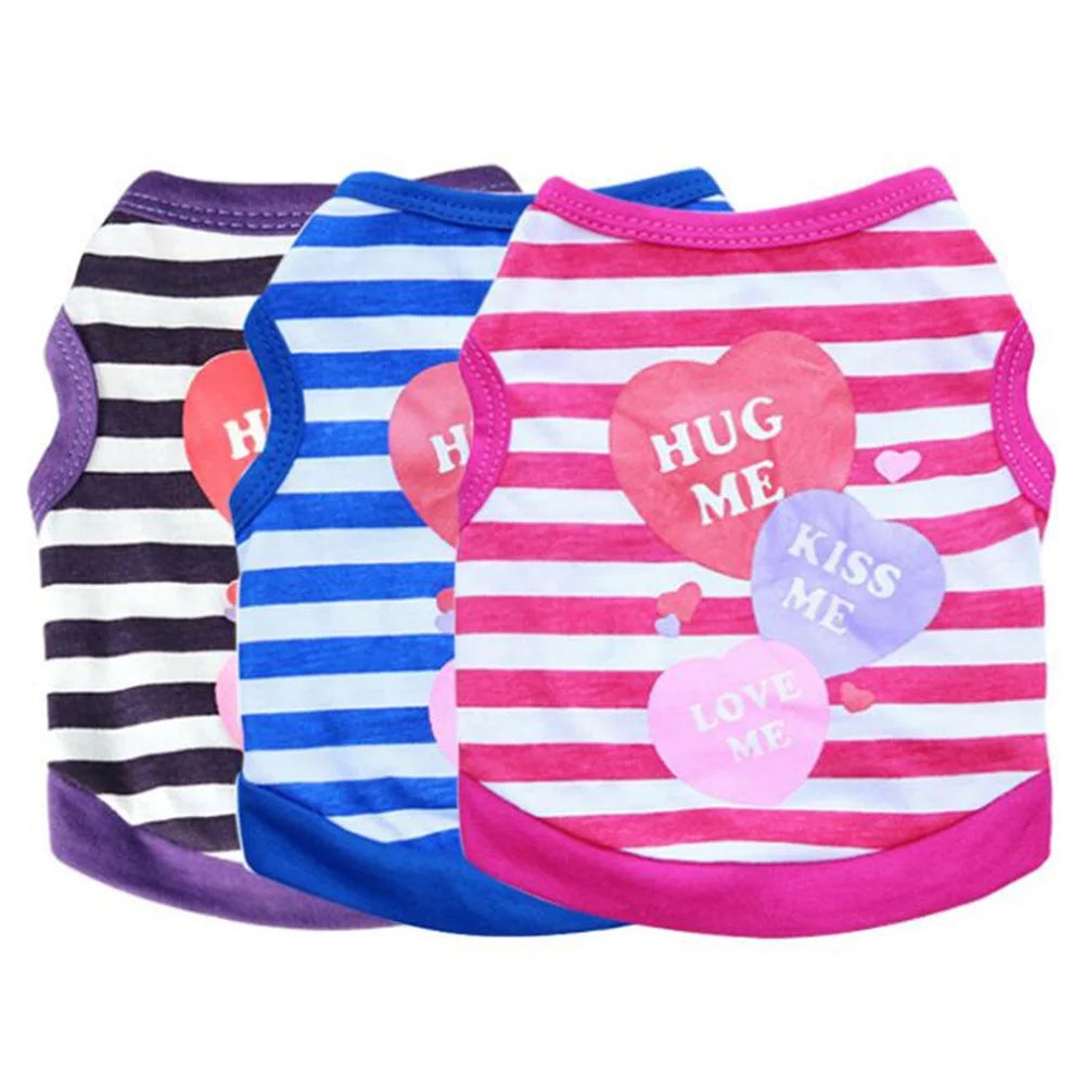 Cute Striped Love Heart Print Eco-Friendly Simple Soft Cotton Dog Vest for Small Dogs & Cats Summer Casual Pet Apparel