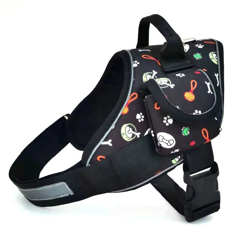 Classic Pattern Tactical Chest Harness for Big Dogs with Reflective Stripe Pattern D Ring Pocket Included Made of Durable Nylon