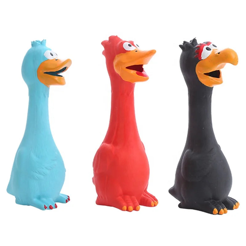 Squeaky Latex Cartoon Chicken Dog Chew Toy-Durable Interactive Sound for Small/Medium/Large Dogs Multi Colors