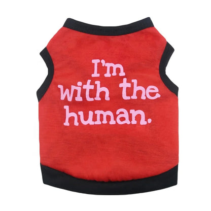 Funny Custom Logo Cotton Pet T-Shirt for Small Dogs Basic with 'I AM with HUMAN' Printing Summer Spring