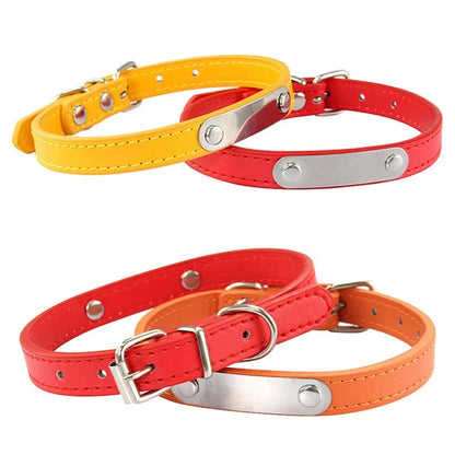 Wholesale Custom Dog Collars XL-XXL Size Solid Pattern PU Leather Stainless Steel Name Tag Personalized Engraving Pure Black