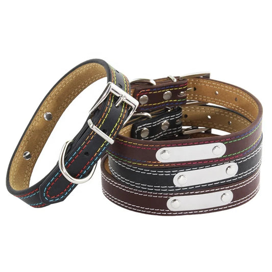 Luxury High Quality PU Dog Collar with XL Size Solid Pattern and Stainless Steel ID Tag Custom Pure Color