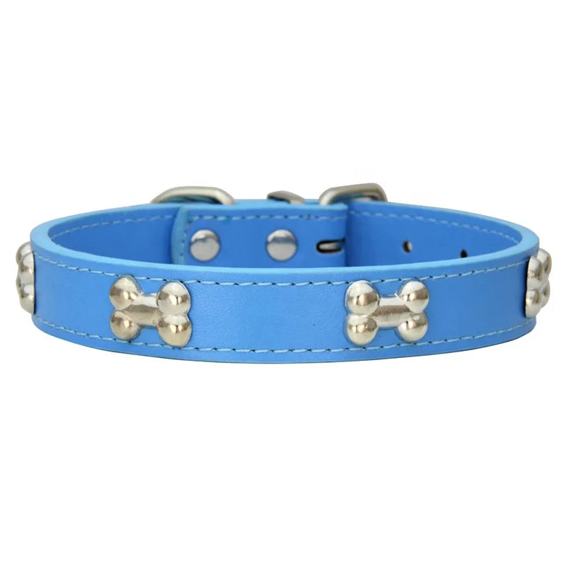 PU Leather Dog Collar Bone Studs Durable Adjustable Quick Release Buckle Collar for Dogs Fashionable Colorful Design 14