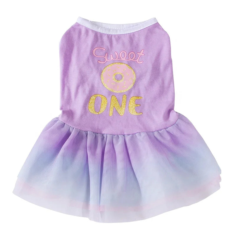 Cute Pink Polyester Princess Cut Small Dogs Wedding Dress with Animal Print XS S M L Sizes Spring Summer Coat