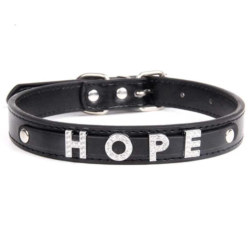 Wholesale Custom Waterproof Dog Collar Solid Color PU Leather Rhinestone Name Letters DIY Personalized Pet Collar Small