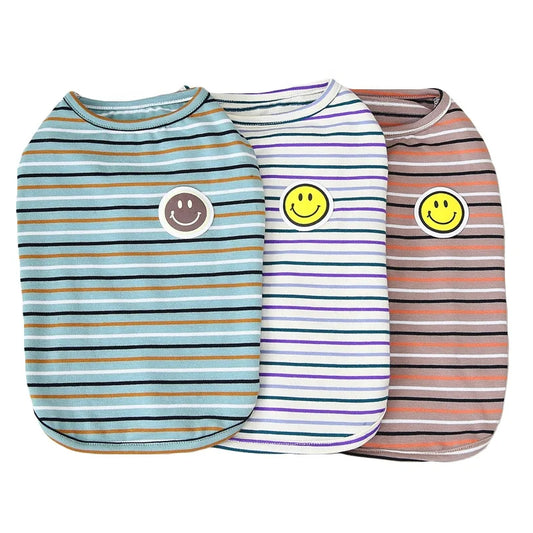 GorisPet 100% Cotton Soft Fabric Smiling Face Dog Printed Rainbow Striped Summer Vest Classic Pet Tank XXL XL Sizes Spring