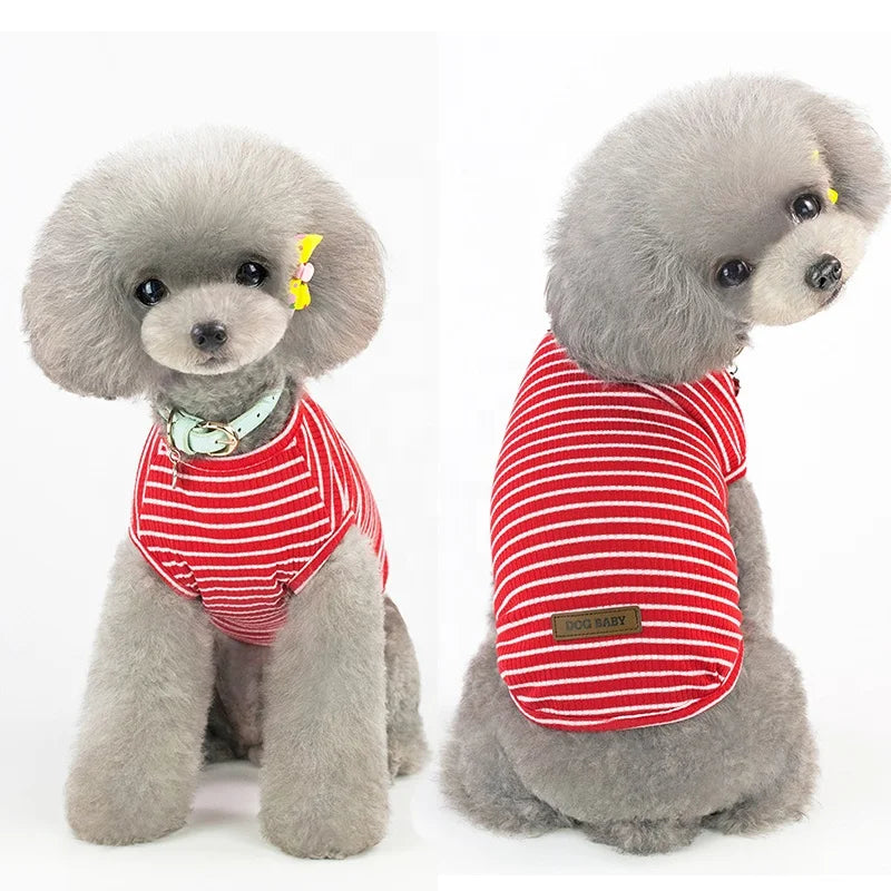 Comfortable Striped Dog Cat T-Shirt Polyester Cotton Blend Breathable Classic Design Spring/Summer/Fall 5 Colors Available Hand