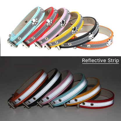 Modern Solid Reflective PU Dog Collar Paw Print Decor Durable Adjustable Pet Dogs Night Safety Design Reflective Strip