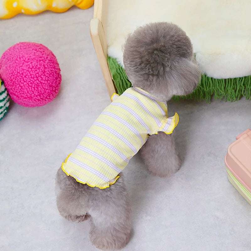Cute Cherry Embroidered Pet Vest Small Dogs Cats-Spring Summer Lightweight Striped Pattern Breathable Cotton Blend Princess Cut