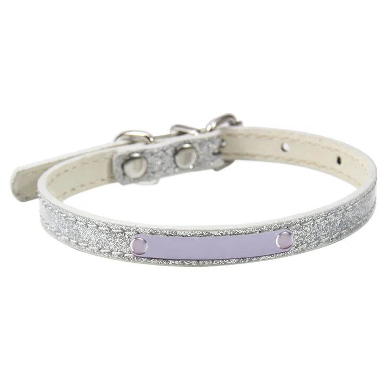 Low MOQ Shining PU Dog Collar with Custom Logo Solid Pattern Cat Neck Collars in XL XXL Sizes Engraved ID Name