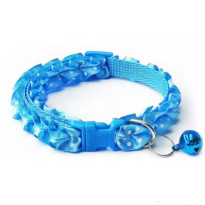 High Quality Luxury Elegant Polyester Dog & Cat Collar Cute Dots Airtag Ring Braided Quick Release Bell Small Animal Friendly