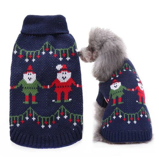 GorisPet Christmas Geometric Pattern Blue Dog Sweater Winter Knit Pet Jumper Nordic Style Foldable Washable Acrylic Durable