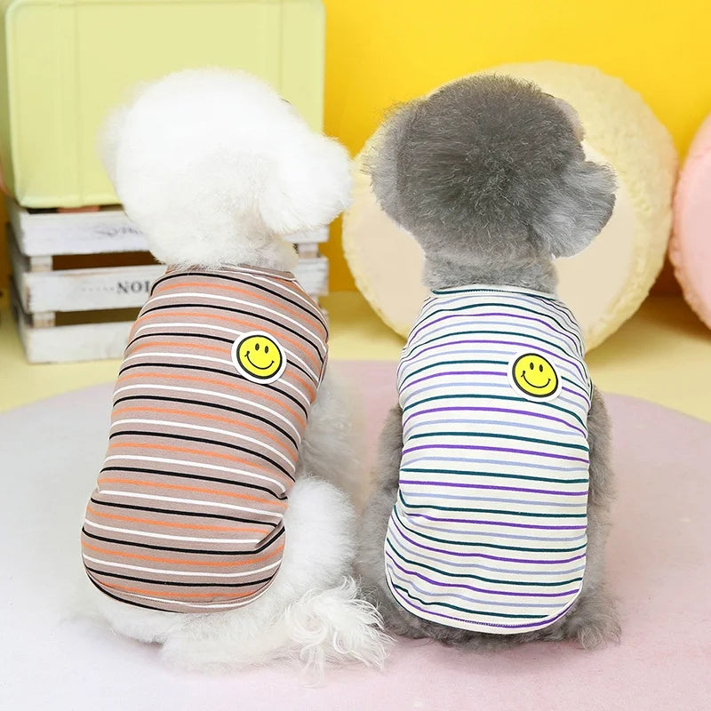 GorisPet 100% Cotton Soft Fabric Smiling Face Dog Printed Rainbow Striped Summer Vest Classic Pet Tank XXL XL Sizes Spring