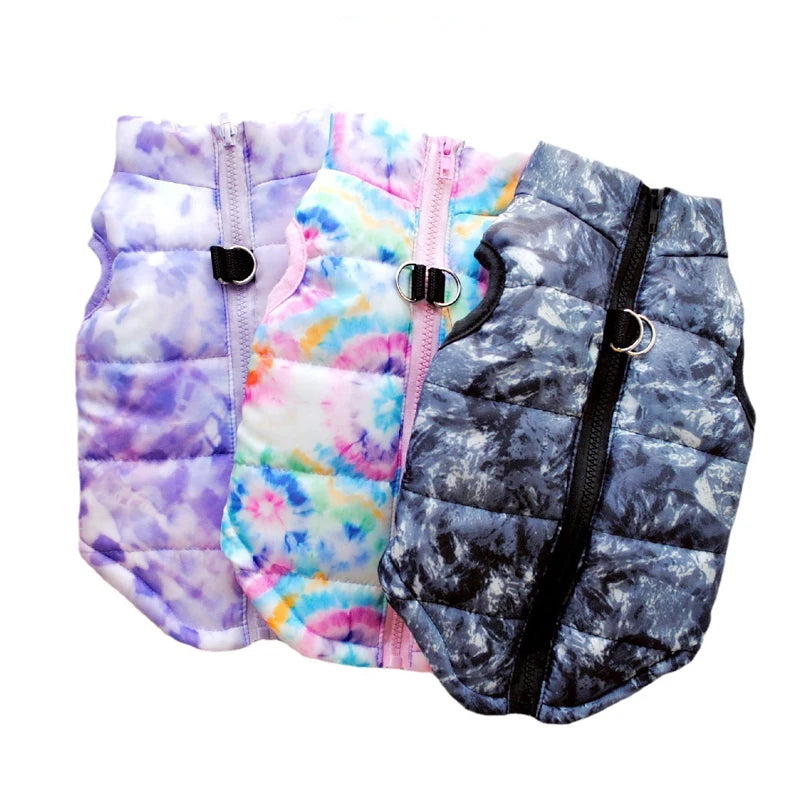 Warm Polyester Padded Leisure Mediterranean Design Dog Harness Vest Pet Winter Coat with Geometric Pattern