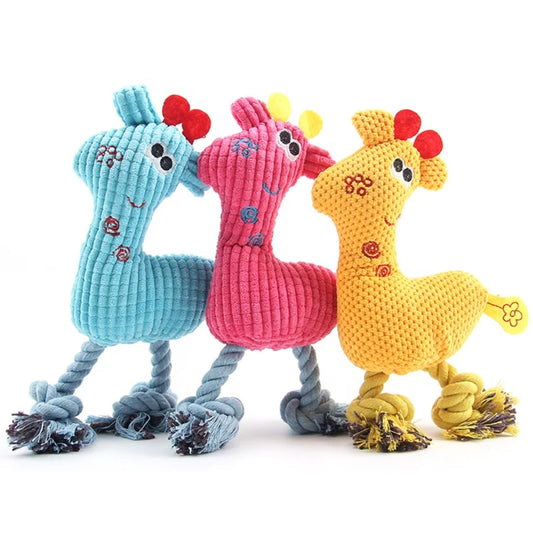 Corn Fleece Giraffe Dog Soft Plush Toy Cotton Rope Legs Squeaky Chew Toy Interactive Teething Toys for Small & Medium Dogs Bag