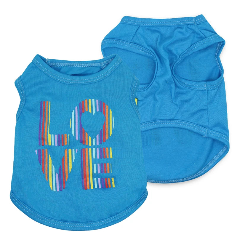 Cute Rainbow LOVE Heart Print Dog & Cat Sleeveless Vest Soft Polyester Breathable Summer Apparel Multiple Colors