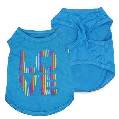 Cute Rainbow LOVE Heart Print Dog & Cat Sleeveless Vest Soft Polyester Breathable Summer Apparel Multiple Colors