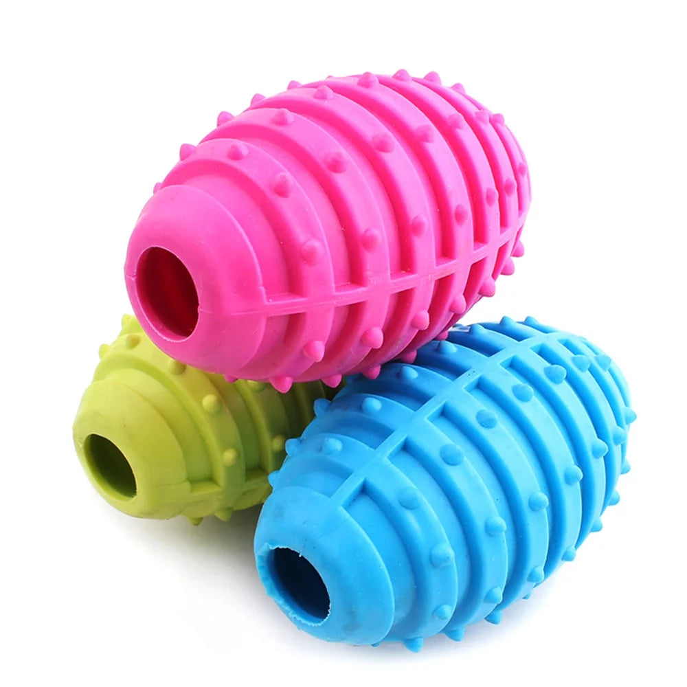 Eco-Friendly Interactive Dog Chew Toys Durable Small Animal Rugby Football Safe Non-Toxic TPR Pet Toys Packed in Bag