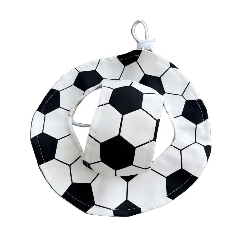 Hot Selling Summer Football Themed Polyester Solid Pet Cat Dog Ear-Flap Sun Fisherman Hat Collar Set Small Pets