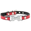 Luxury Rhinestone Bone Charm PU Leather Adjustable Soft Dog & Cat Collar Buckle Closure Multiple Colors All Seasons