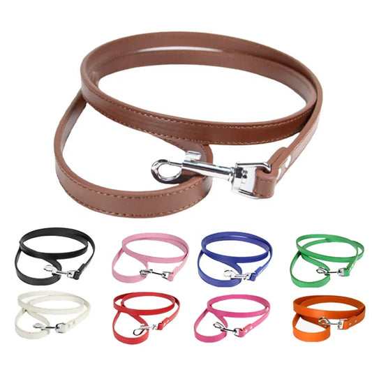 Durable Luxury Dog Walking Lead Simple Solid Candy Colors 16 PU Slip Pet Leash Flat Strap Metal Snap Hook