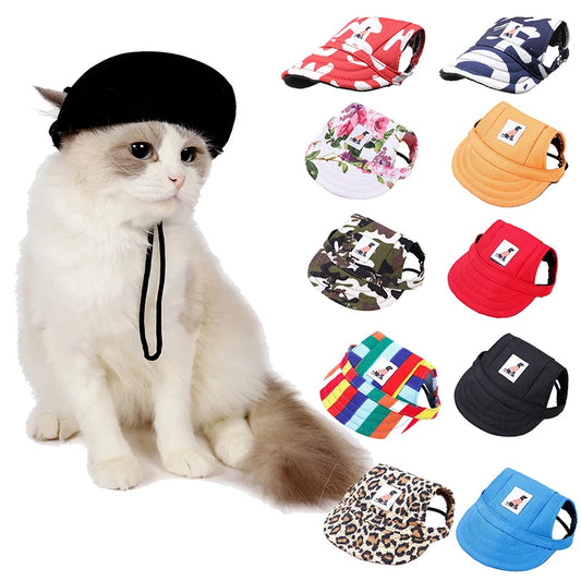 Pet Baseball Cap Adjustable Chin Strap Open Ear Design Dog Cat Sun Visor Hat Solid Pattern Breathable Eco-Friendly Mesh