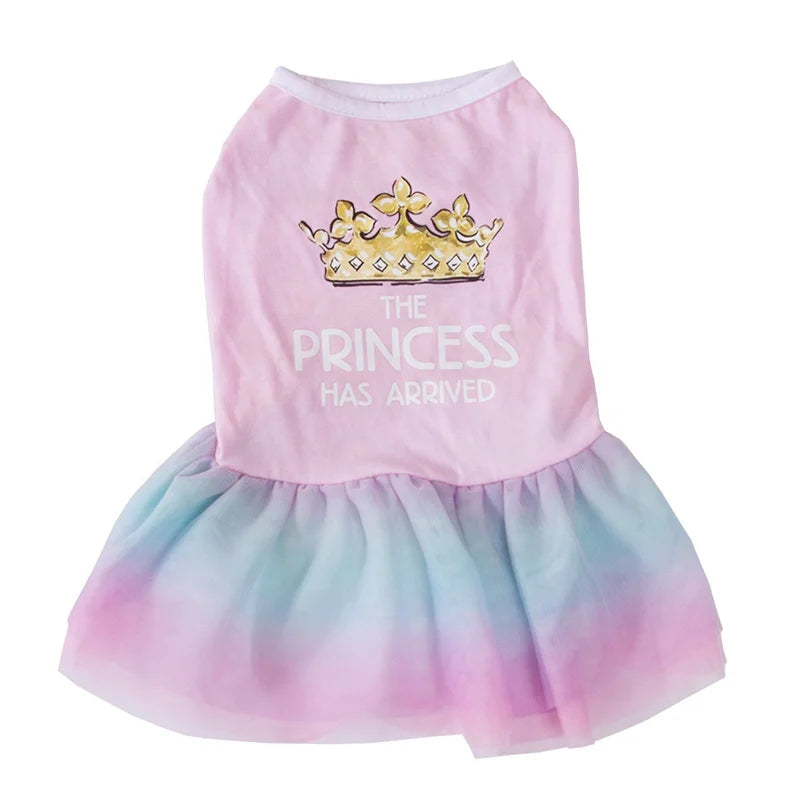 Cute Pink Polyester Princess Cut Small Dogs Wedding Dress with Animal Print XS S M L Sizes Spring Summer Coat