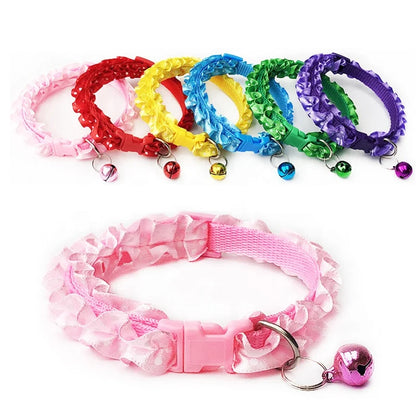 High Quality Luxury Elegant Polyester Dog & Cat Collar Cute Dots Airtag Ring Braided Quick Release Bell Small Animal Friendly