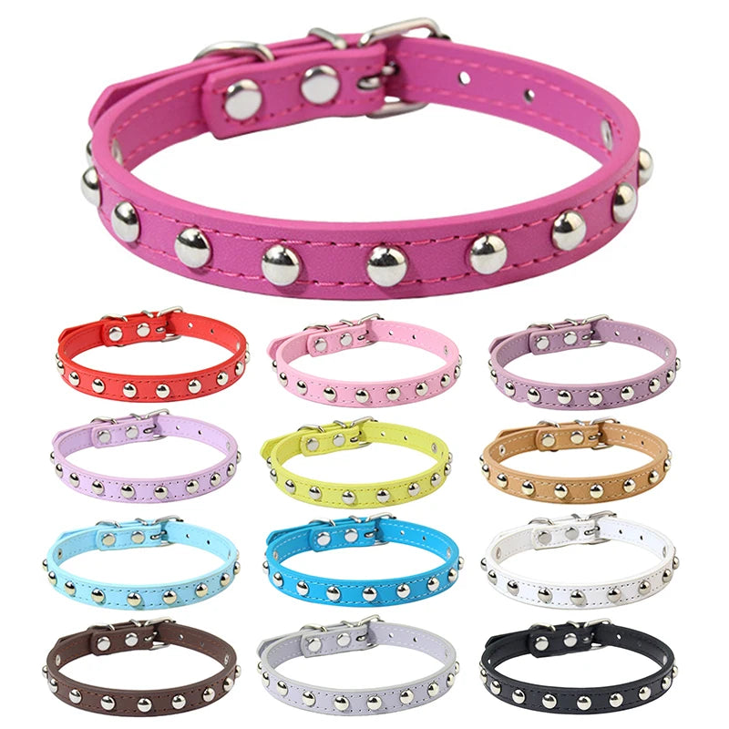 Luxury Classic PU Leather Dog Collar Studs Houndstooth Pattern-13 Colors Available Stylish for Dogs Cats Durable All Seasons