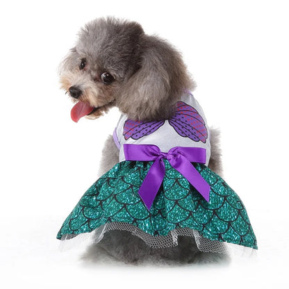 Shining Green Modern Mermaid Fish Tail Spring Summer Dress for Dogs Cute Princess Style Pet Clothes Stylish Mermaid Printing